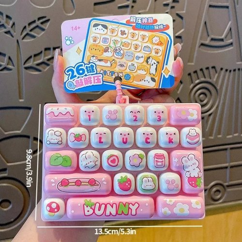 26-Grid Keycap Clicker Fidget Toy – Mini Keyboard Stress Relief Keychain for Hand Relaxation, Cartoon Party Gift