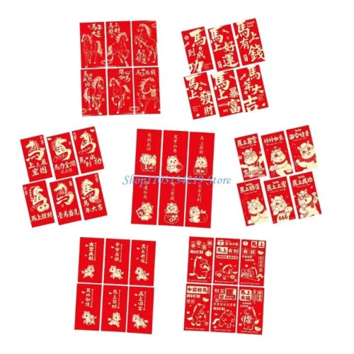 6 Enveloppes Rouges Nouvel An Chinois, Enveloppes Argent pour Cadeaux