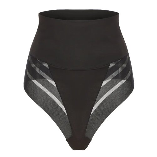 Women's High Waist Thong Shapewear Tummy Control Waist Trainer Hip Lift Body Shaper Plus Size Striped Mesh