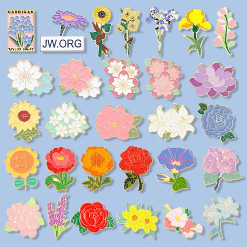 Paarse madeliefje emaille pin, Jezus broche, bloem revers speld cartoon, cadeau voor kinderen en vrienden
