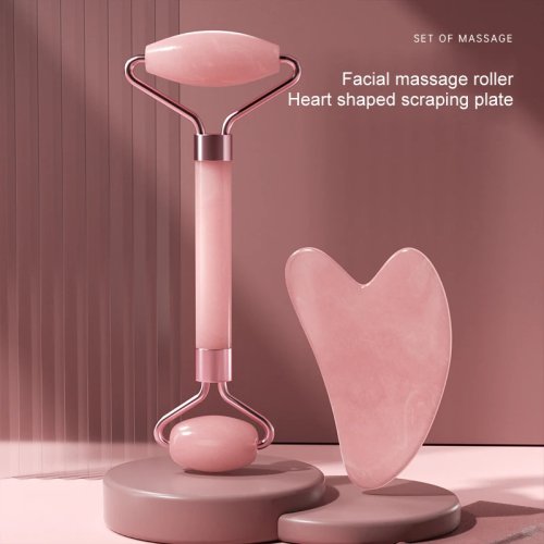 Dual Size Facial Massage Kit Double End Roller Heart Shape Gua Sha Board Skin Lifting Puffiness Reducing Home Spa Beauty Tool