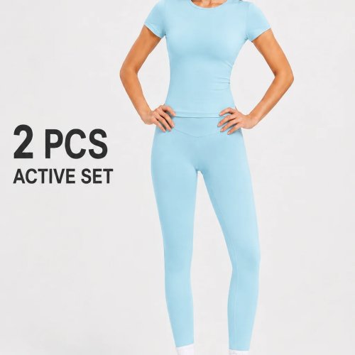 Women's Sportswear Set (Short Sleeve Top + Long Pants) Fitness Gym Workout Running Yoga Clothes