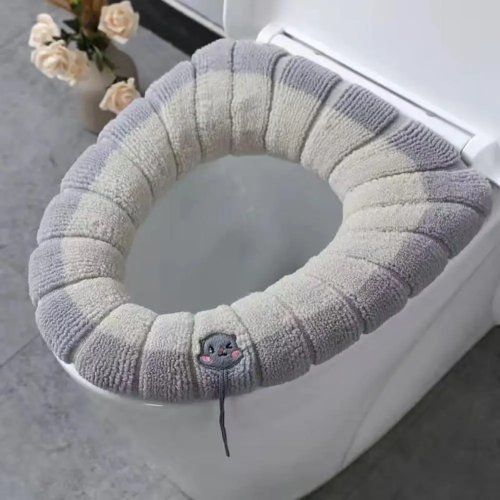 Funda de asiento de inodoro de terciopelo suave, lavable, universal para baño