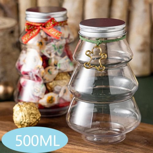Frasco de caramelos con forma de árbol de Navidad 500 ml – Caja regalo DIY para niños, dulces, galletas, snacks, chocolate, decoración de Año Nuevo