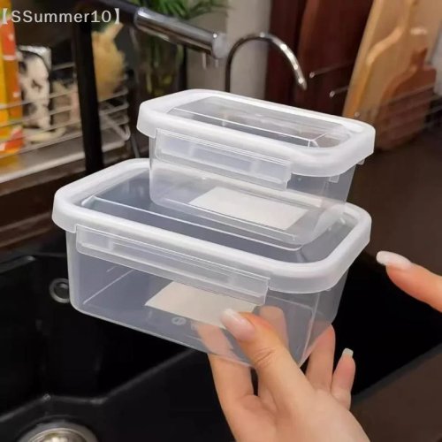 Prostokątne plastikowe pojemniki na żywność z pokrywkami, szczelne do lodówki, pudełko śniadaniowe do mikrofalówki