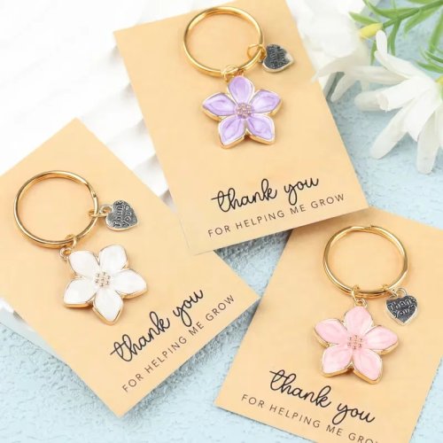 3 romantische bloemensleutelhangers met bedankkaartjes – perfect voor familie, leraren en dierbaren; ideaal als cadeau voor verjaardagen, Thanksgiving en het nieuwe schooljaar