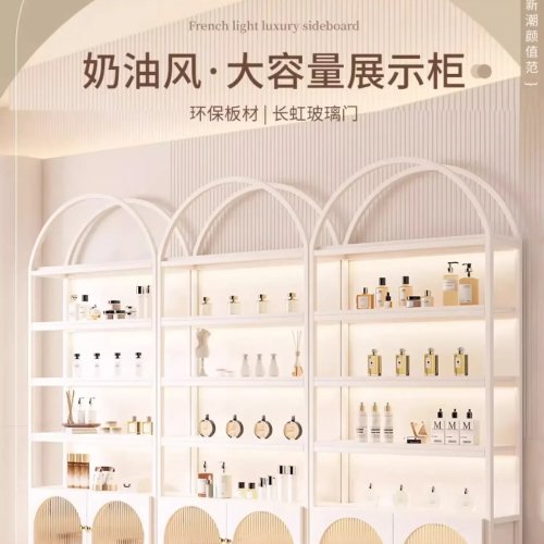 Vitrina para cosméticos, repisa de vidrio para salón de belleza, uñas, transmisión en vivo