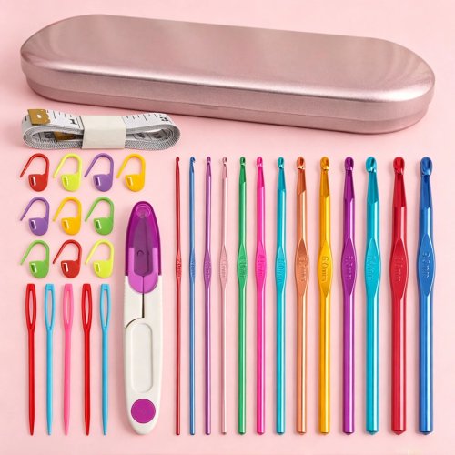Kit de agujas de ganchillo con caja de almacenamiento portátil y pack de materiales para principiantes de costura y crochet