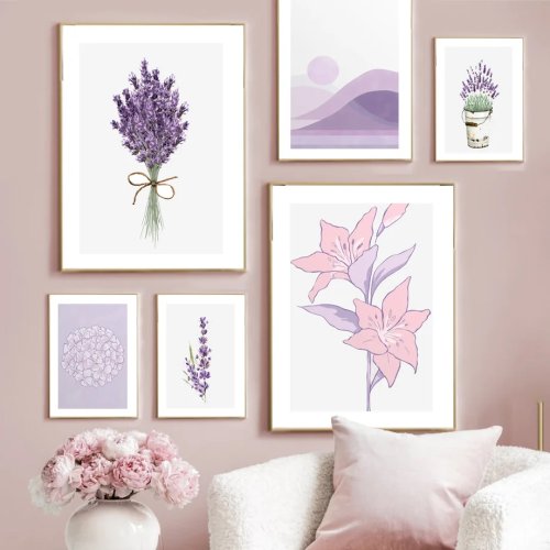 1pc Poster Cat Air Lavender Botani Kanvas Tanpa Bingkai Hiasan Dinding Dapur Ruang Tamu