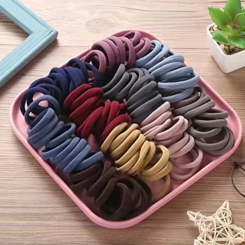 50Pcs/Set Women Girls Candy Colors Nylon Basic Scrunchie Hair Ties Ponytail Holders Rubber Bands Fashion Hair Accessories
