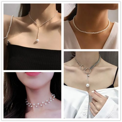 New Korean Pearl Necklace for Women, Gold Chain Choker, Elegant Jewelry