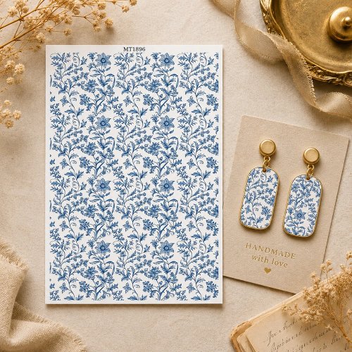Aquarel transferpapier met vintage bloemen-vlinderpatroon voor polymeer klei, aardewerk, oorbellen en sieradenstickers