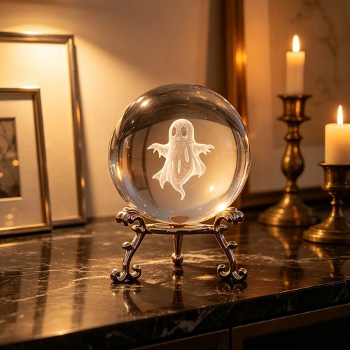 Quả Cầu Pha Lê Khắc Hình Ma, Quà Tặng Halloween Đáng Sợ, Đồ Trang Trí Pha Lê Khắc Nhỏ với Đế - Trang Trí Bàn Gothic