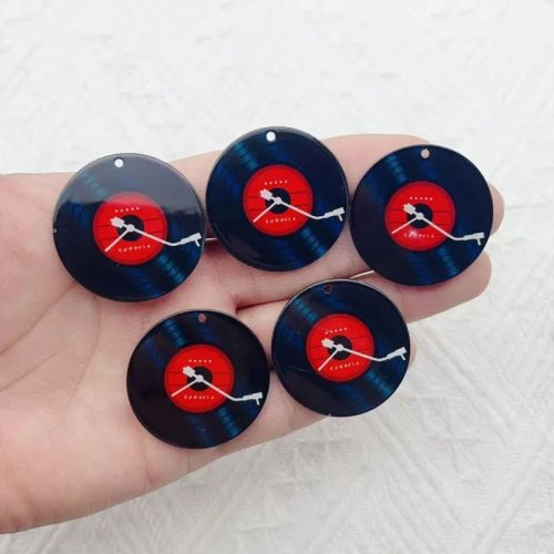 10Pcs Acrylic Black Record Pendant DIY Jewelry Making Accessories
