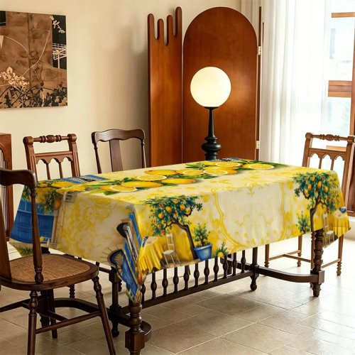 Mantel Mediterráneo Vibrante con Limón y Cítricos - Duradero para Fiestas de Verano, Bodas, Cumpleaños, Comidas - Mantel Redondo/Cuadrado/Rectangular para Patio Exterior
