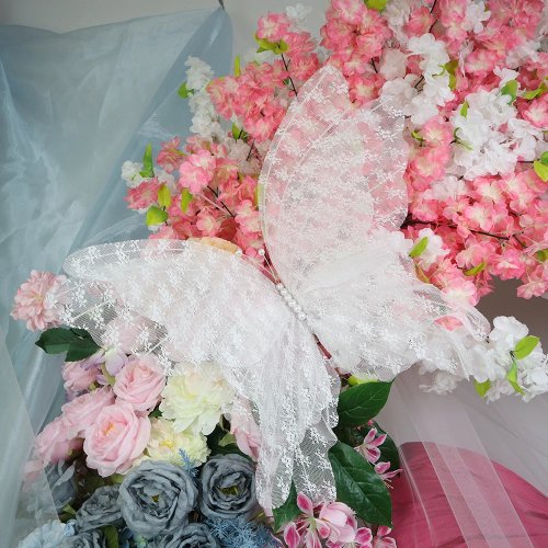 Artificial White Lace Butterfly Flower for Wedding Home Garden Decoration Photography Props