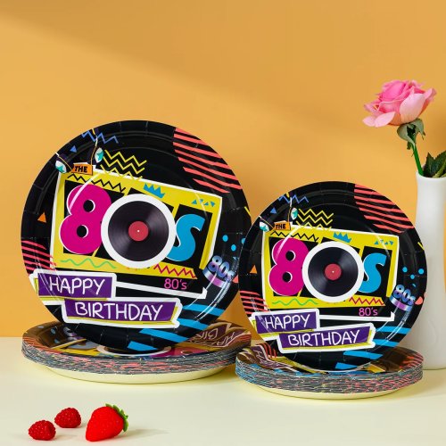 10/25/50 cái Đĩa giấy dùng một lần retro thập niên 80, bộ đồ tiệc sinh nhật chủ đề hip hop