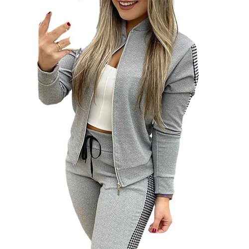Dames 2-delige set: ritsjack met lange mouwen en broek met trekkoord – zacht, comfortabel en trendy voor dagelijks gebruik en woon-werkverkeer