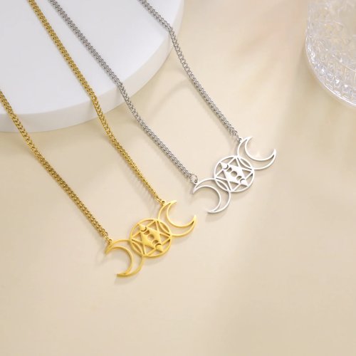 Minimalistische Davidstern Anhänger Halskette, Edelstahl Hohl, Mond Lebensbaum Löwe, Religiöser Jüdischer Schmuck für Damen Herren