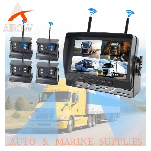 Airow Wireless Magnetic Solar 360° Car Backup Camera System with Monitor for RV Truck Blind Spot Monitoring
