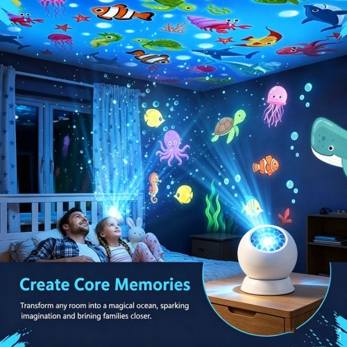 Lampu Proyektor LED Starry Ocean, Lampu Tidur dengan Auto Shut Off, Proyeksi Dinamis Berputar untuk Meja Tidur, Bantuan Tidur