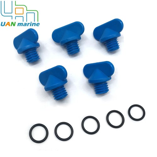 5 ชิ้น ปลั๊กระบายน้ำสีฟ้าสำหรับท่อร่วมไอเสีย MerCruiser 22-806608A02 22-806608A1 8M2000874