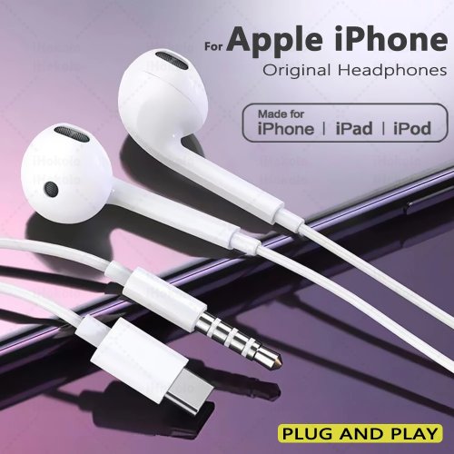 Оригінальні дротові навушники з мікрофоном для Apple iPhone 17 Pro Max, 16, 15, 14, 13, 12, 11 Mini - USB-C стерео