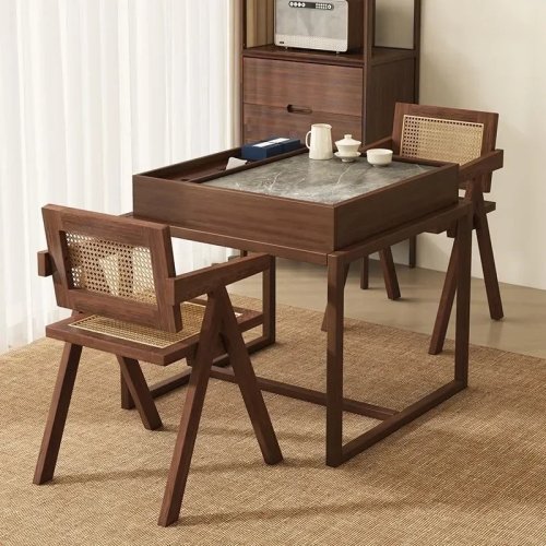 Mesa de centro pequeña de madera maciza estilo Zen, para balcón, hogar, apartamento pequeño, cuadrada y sencilla