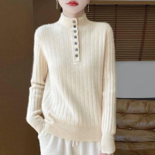 Suéter de Cachemira para Mujer 2025 100% Lana Merino Cuello Alto Pullover Invierno Prendas de Punto