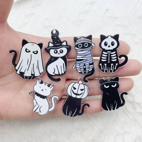 10pcs Liontin Akrilik Mengkilap Karakter Hewan Kartun Halloween - Aksesori DIY Pembuatan Perhiasan, Gantungan Kunci & Anting