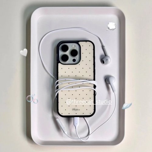 เคส iPhone สไตล์เกาหลี Sweet Girl ลายจุดสีดำ สร้างสรรค์ น่ารัก อ่อนโยน สำหรับ iPhone 17 Air 16 15 14 13 12 11 Pro Max Plus Y2K