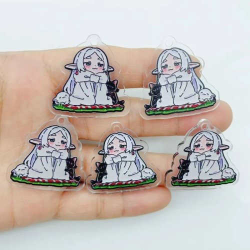 10 Stk. Niedliche Acryl-Anhänger Mädchen mit weißem Haar, Cartoon-Muster, DIY Schlüsselanhänger Schmuck Bastelzubehör