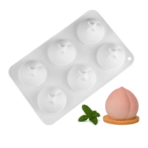 Forma de silicone 6 cavidades em forma de pêssego para bolo, chocolate, mousse, gelado, gelatina, pudim, pastelaria, sobremesa, pão, sabão, ferramentas de decoração