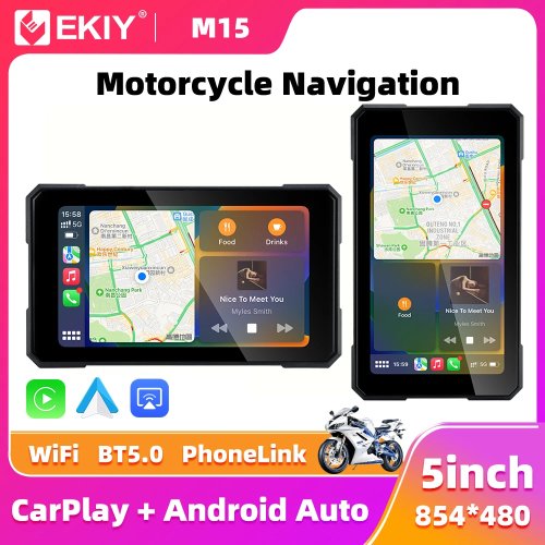 EKIY 5.0" Wireless CarPlay & Android Auto Portable Motorcycle GPS Navigation Dashboard with Removable Display