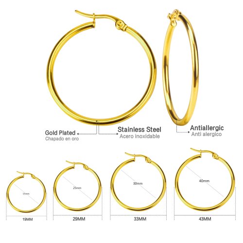 Gold Color Stainless Steel Hoop Earrings for Women and Men - Big/Small Round Circle Earrings