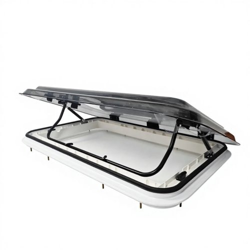 Lucernario per tetto camper 800x500 mm, telaio in alluminio bianco, con tenda e luci LED, ricambio per caravan, camion e rimorchio