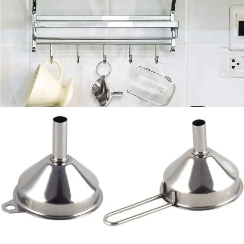 Embudo de acero inoxidable de boca ancha con mango - Colador de cocina para aceite y especias