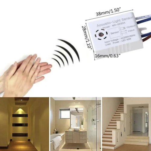 Módulo Interruptor de Luz con Sensor de Sonido 220V Encendido/Apagado Automático Interruptor Inteligente para Pasillo Baño Almacén Escaleras