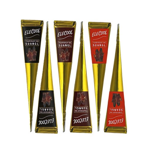 SUANGL Henna Cones for Temporary Tattoos, Indian Mehndi Paste Body Art Kit - Black Brown Red White