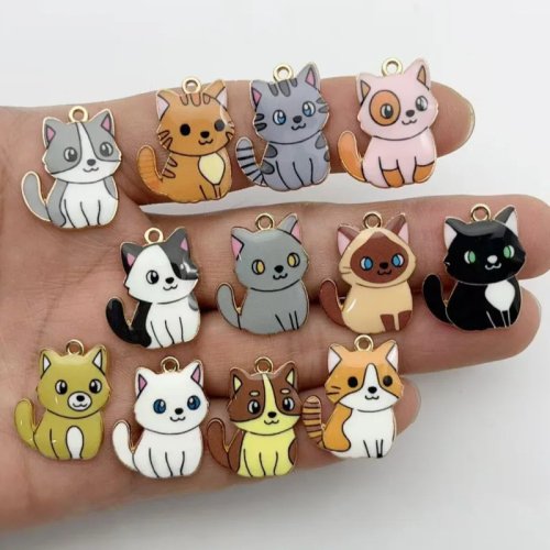 12 unidades de pingentes de gato fofos de desenho animado para fazer bijuteria DIY, brincos, acessórios de porta-chaves