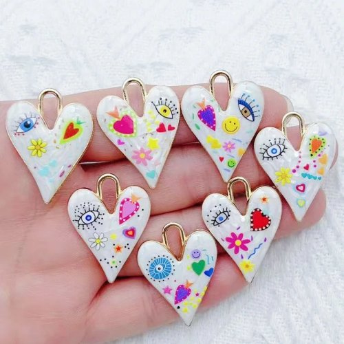 10 uds. Dijes de corazón esmaltados de colores San Valentín Y2K para hacer joyería DIY collar pendientes
