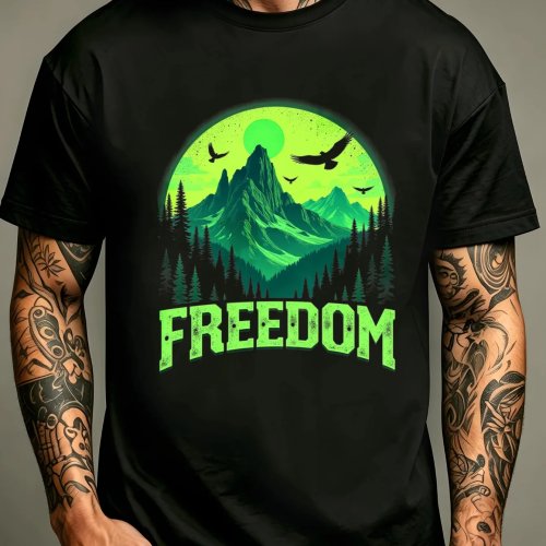 Men's Outdoor Adventure T-Shirt, Crew Neck, Loose Fit, Mountain Bird Forest Print, Soft Comfortable, Summer Autumn, Gift