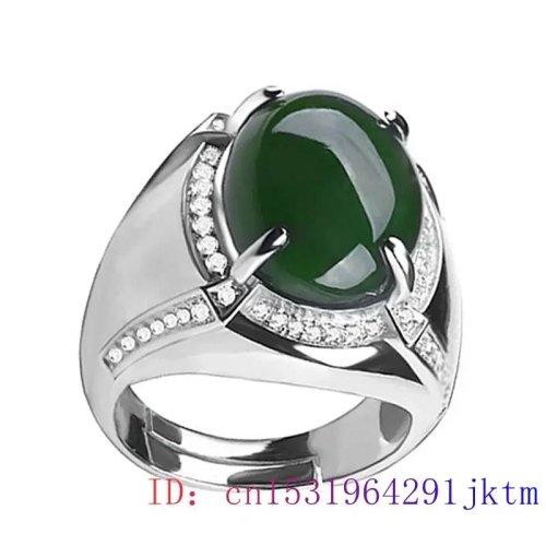 Pierścionek z Zielonego Jadeitu dla Kobiet i Mężczyzn, Srebro 925 z Cyrkonem, Prezent Amulet