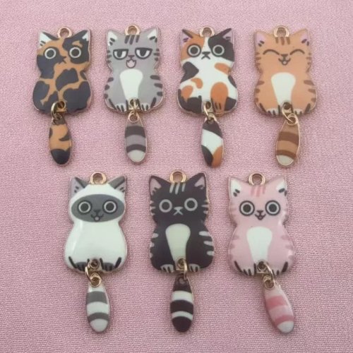 10 Stück süße Katzen DIY Emaille Charms für Schlüsselanhänger, Ohrringe, Armband, Halskette, Anhänger