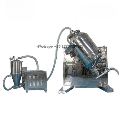 Ligne de production de mélangeur de poudre en acier inoxydable de haute qualité, mélangeur de poudre 3D pour poudre et granulés avec chargement et déchargement sans poussière