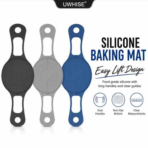 Uwhise Dutch Oven Bread Baking Sling Silicone Pastry Mat with Measurements, Long Handle, Dough Kneading Pad, Heat Resistant