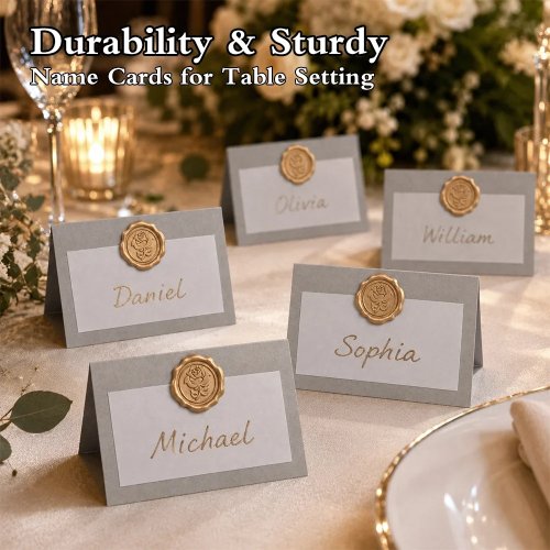 25 tarjetas de nombres coloridas para mesa con pegatinas de sello de cera - Toque de lujo para bodas y cenas