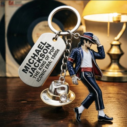 Michael Jackson Schlüsselanhänger - King of Pop Anhänger Schlüsselring, Mode Sänger Schlüsselkette, Kreatives Geschenk für Männer & Frauen