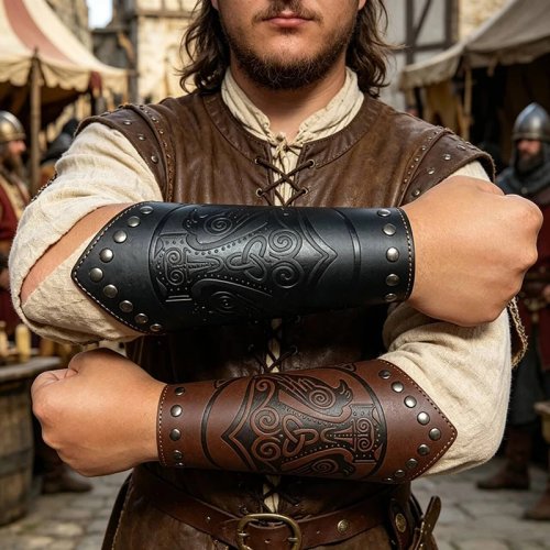 1pc Viking Barbarian Faux Leather Wrist Guard Bracer Unisex Halloween Cosplay LARP Costume Accessory