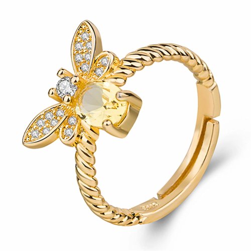 Collier Abeille en Cristal Naturel Jaune et Boucles d'Oreilles Pierre Gravée - Bijoux Amulette Plaqué Or Rose